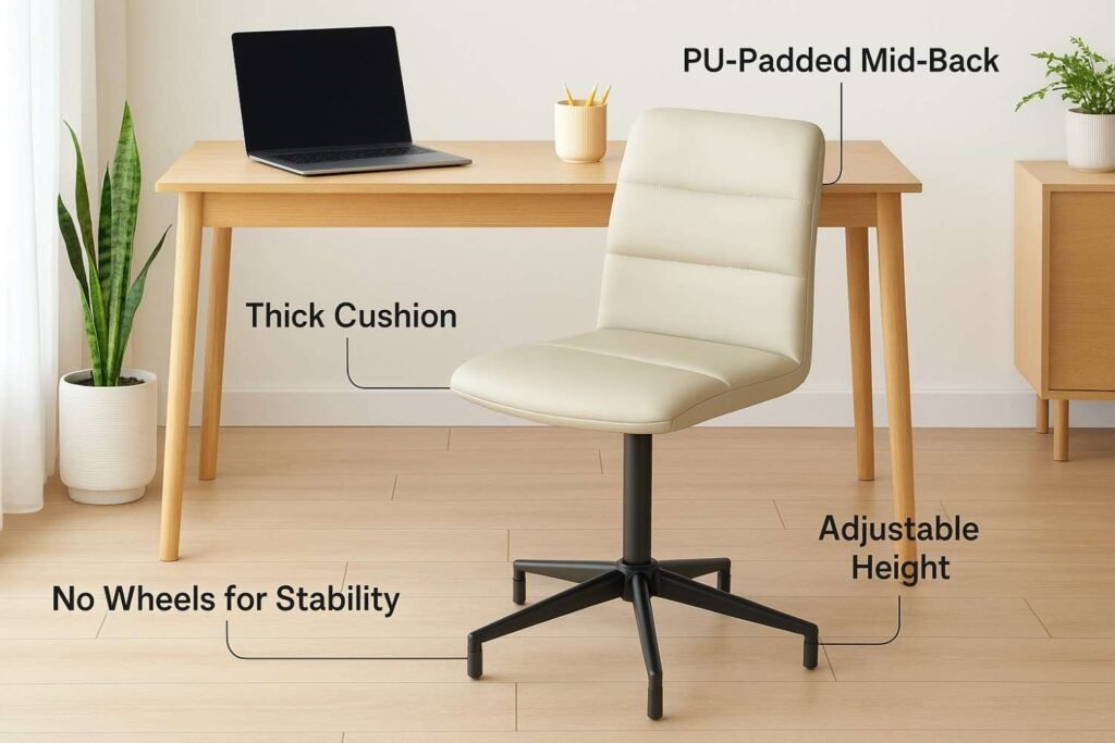 Armless Office Desk Chair No Wheels