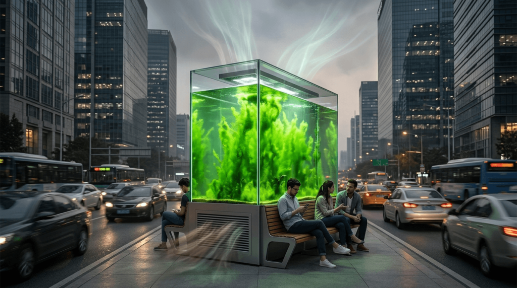 Liquid Tree LIQUID3 microalgae photobioreactor installed in a city to absorb carbon dioxide and improve urban air quality