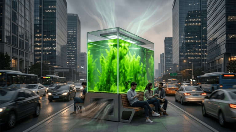 Liquid Tree LIQUID3 microalgae photobioreactor installed in a city to absorb carbon dioxide and improve urban air quality