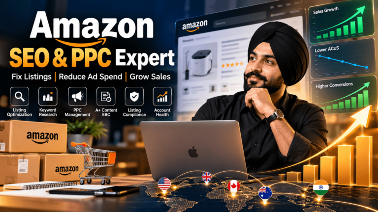 Amazon seller reviewing PPC advertising metrics and keyword strategy dashboard on a laptop