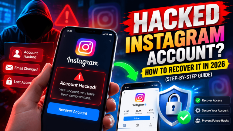 Illustrated guide showing how to recover a hacked Instagram account after email is changed